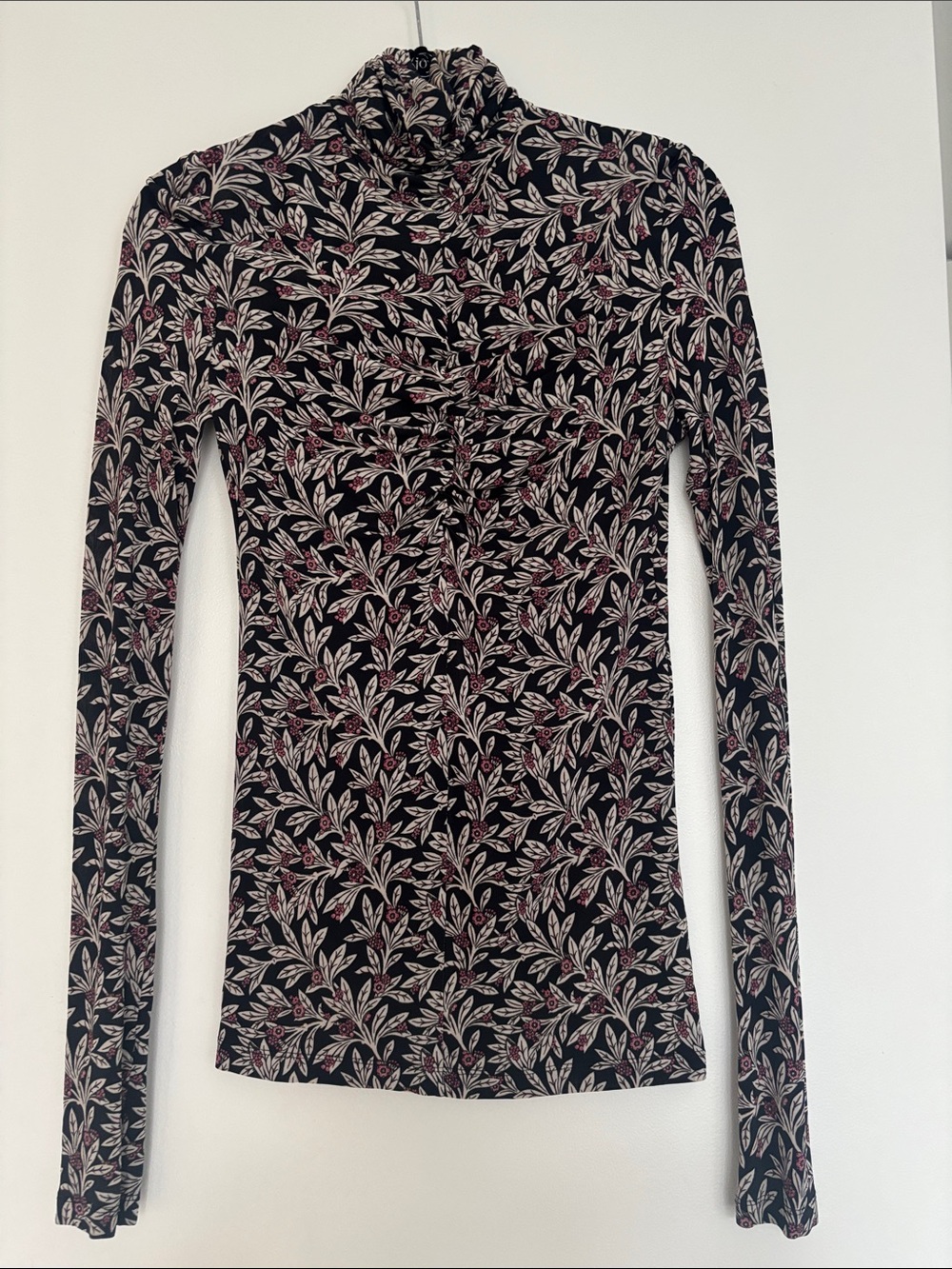 Black Floral Print Long-Sleeve Turtleneck Top